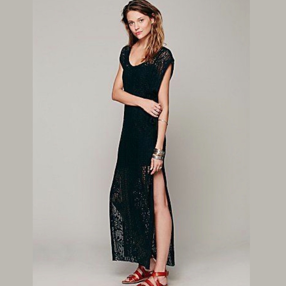 Free People Black Open Crochet Maxi Dress (M)